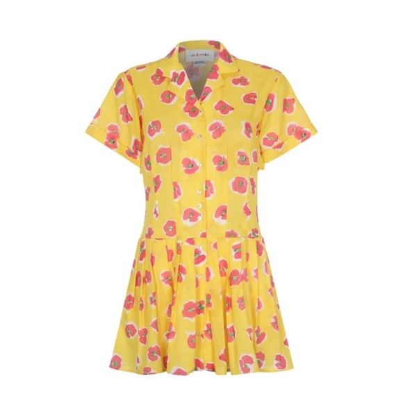 de Loreta || Thalia Mini Dress Begonia Drop Waist Shirt Dress Floral Yellow XS - Picture 8 of 8